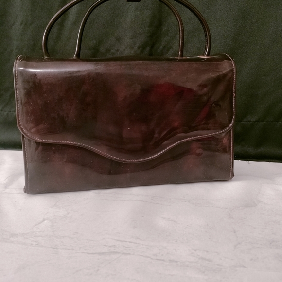 Undefined Handbags - Vintage Style, Oxblood, Patent Faux Leather, Baguette Handbag Shoulder Bag Hard